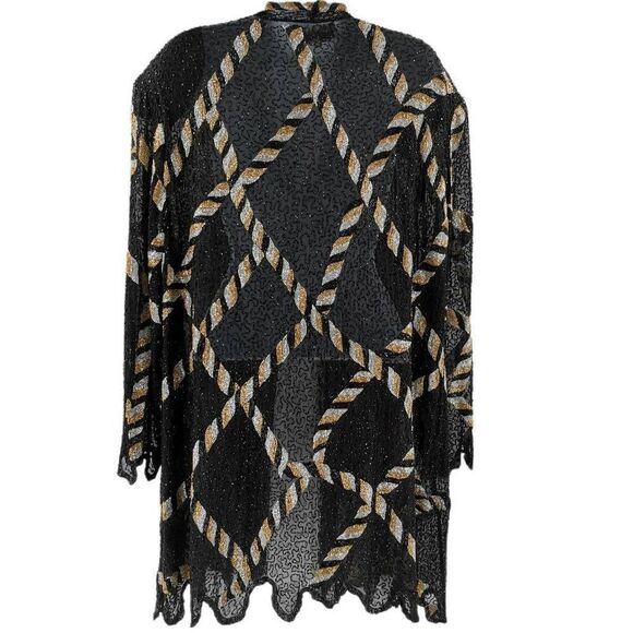 Heavy Vintage Beaded Duster Jacket | Black and Gold Rope Design | Judith Ann Cre - Picture 2 of 4